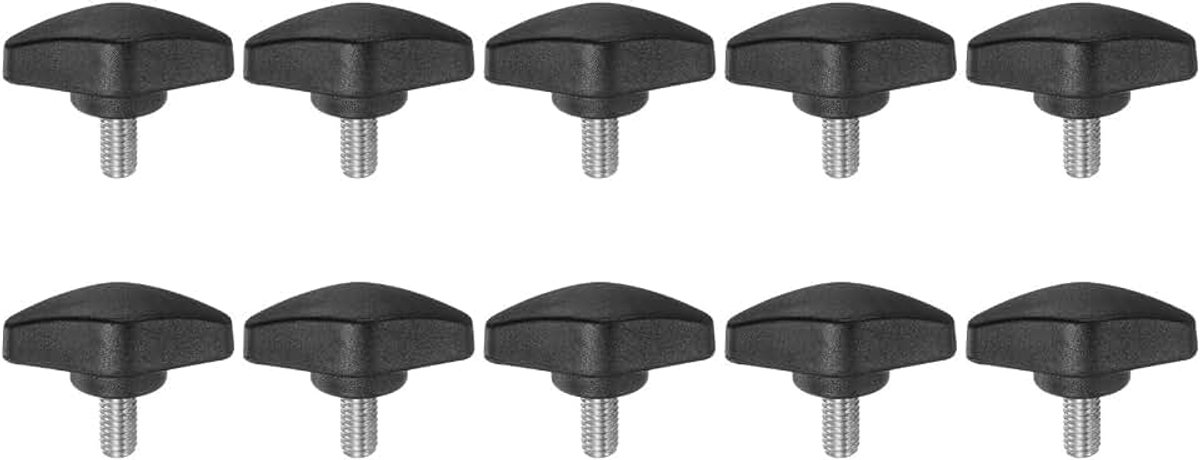 10 stuks T-vleugelknoppen, kartelschroeven, M6 x 12 mm, standaard buitendraad, kunststof T-knoppen, handgrepen, handklemknoppen, grip-kartelschroef, zwart