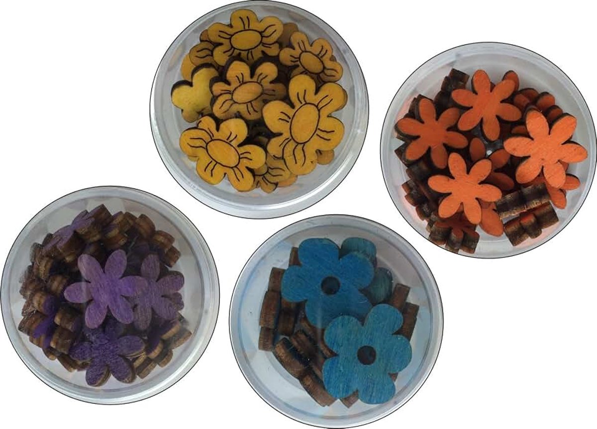 Knutsel-News knutselset 4-delige set gekleurde bloemen IV, bestaande uit 4 verschillende designs, 4 kleuren, hout, kleurrijk