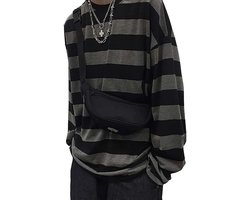 Striped Crewneck Long-Sleeve T-Shirt Alt Pullover Emo Shirt Punk Japanese Harajuku Streetwear