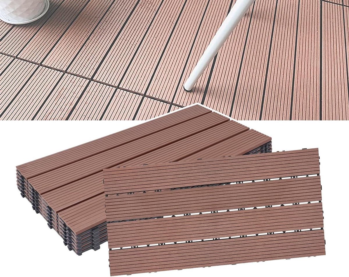 WPC Terrasplanken - Balkon Tegels - Buitenruimte Verfraaien - Kliksysteem - 30x60cm 1m² - Bruin