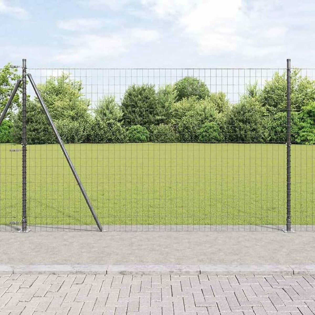 Euro 3350906 Omheining met 7 flenspalen, 1,6 x 10 m, verzinkt staal, stabiele stalen palen voor tuinhekken, landbouw, wilgennetten, kippendraad