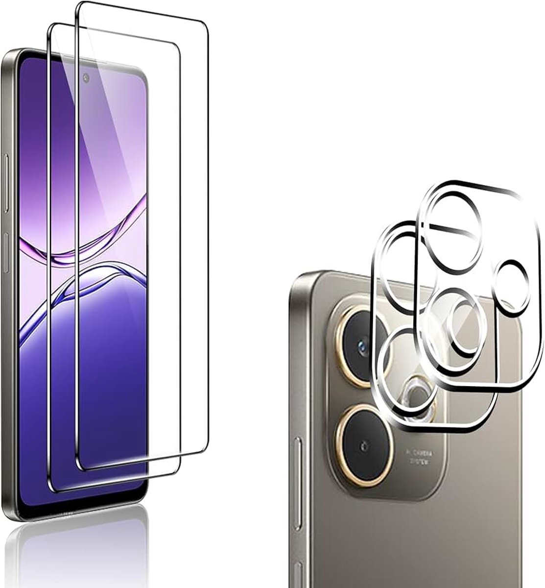 ZZjoOoj Beschermfolie compatibel met Oppo A5 Pro 5G/4G voor pantserglas, 2 stuks displaybeschermfolie en 2 stuks camerabeschermfolie, 9H-hardheid, anti-kras, luchtbelvrij