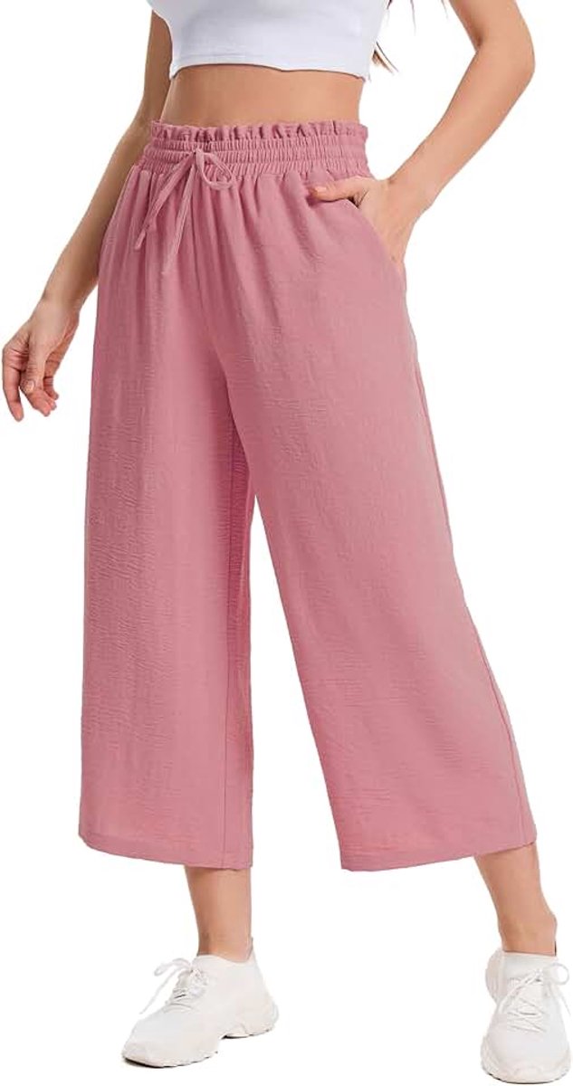 3/4 Culotte Lichte Zomerbroek met Zakken Ademende Capribroek voor Dames