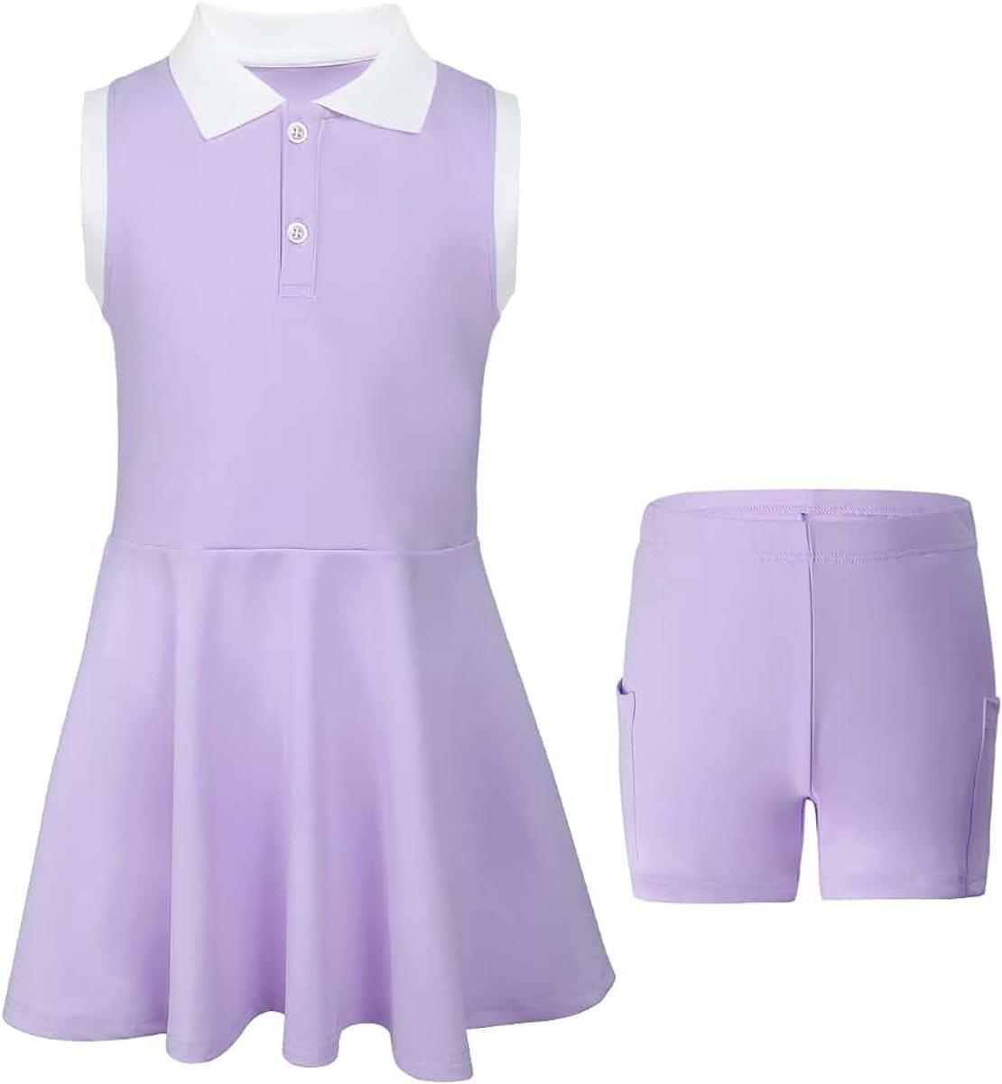 Tennisjurk voor meisjes, met aparte shorts, zakken, mouwloos, golf, atletische jurk, polojurk, tennisoutfit, 5-15 jaar