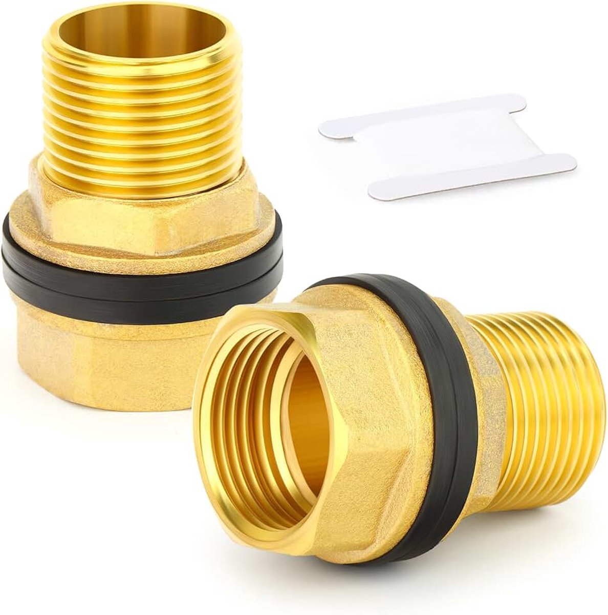 2 stuks 1"BSP vrouwelijk-1"BSP mannelijk messing schot tankconnectoradapter met 2 rubberen ringen voor regentonnen, aquaria, badkuipen