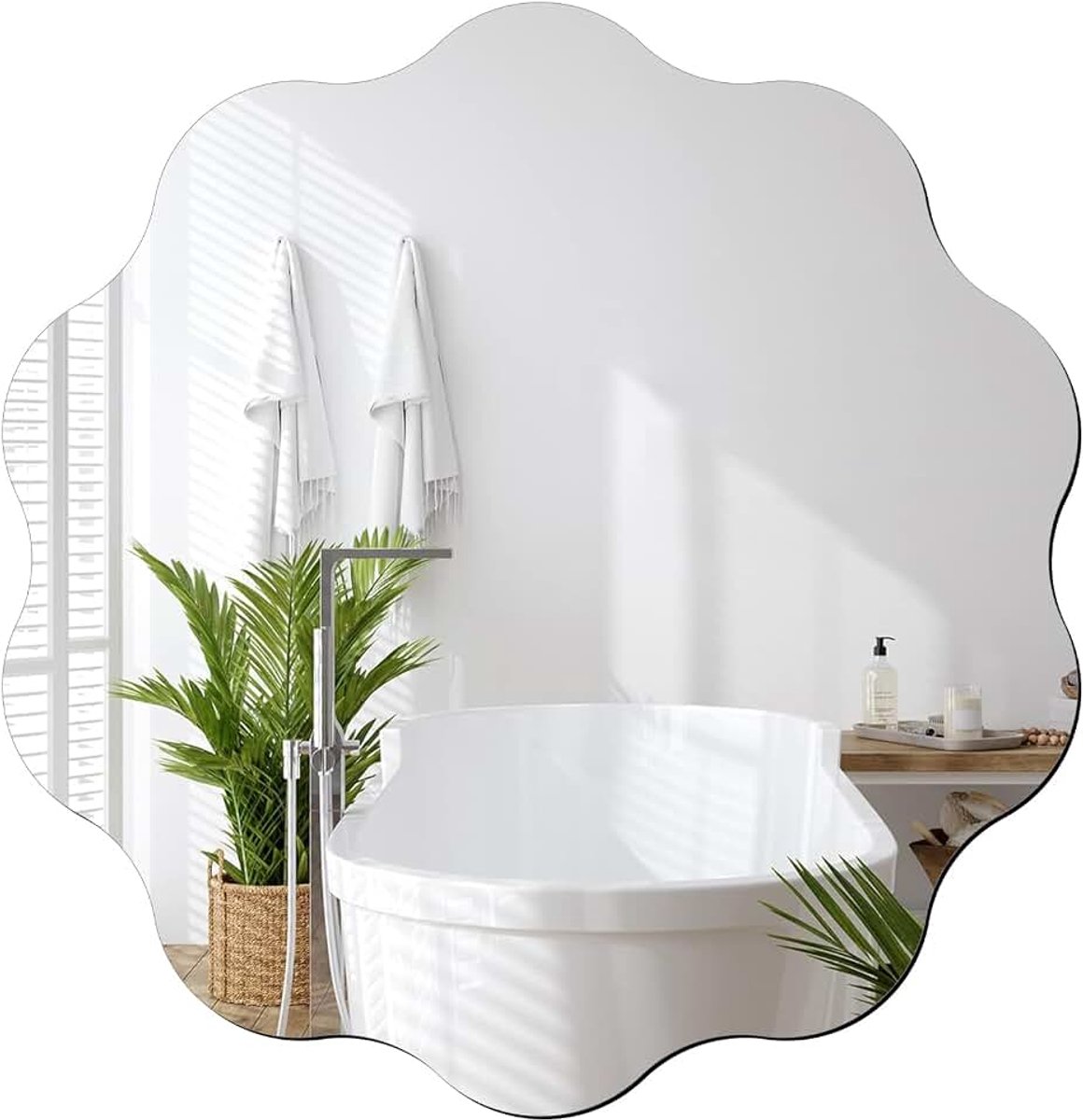 Ronde Spiegel 30cm Stick op Spiegel voor Badkamer | Acrlyic Golvende ronde spiegel, opplakspiegel voor muren, frameloze spiegels voor badkamer, woonkamer, hal, entree