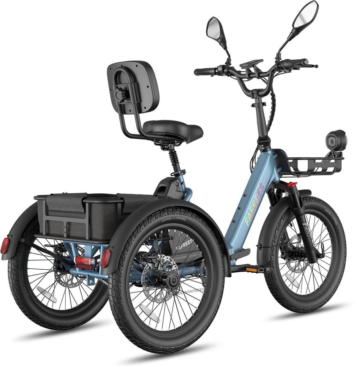 20 Inch 48V 25Ah Accu Famille elektrische longtail transportfiets - Dik Klapfiets E-Bakfiets - Elektrische Vrachtsfiets 180kg - 100km Bereik -Grote groentemanden aan de voor- en achterkant - Koppelsensor - Elektrische Driewieler - Blauw