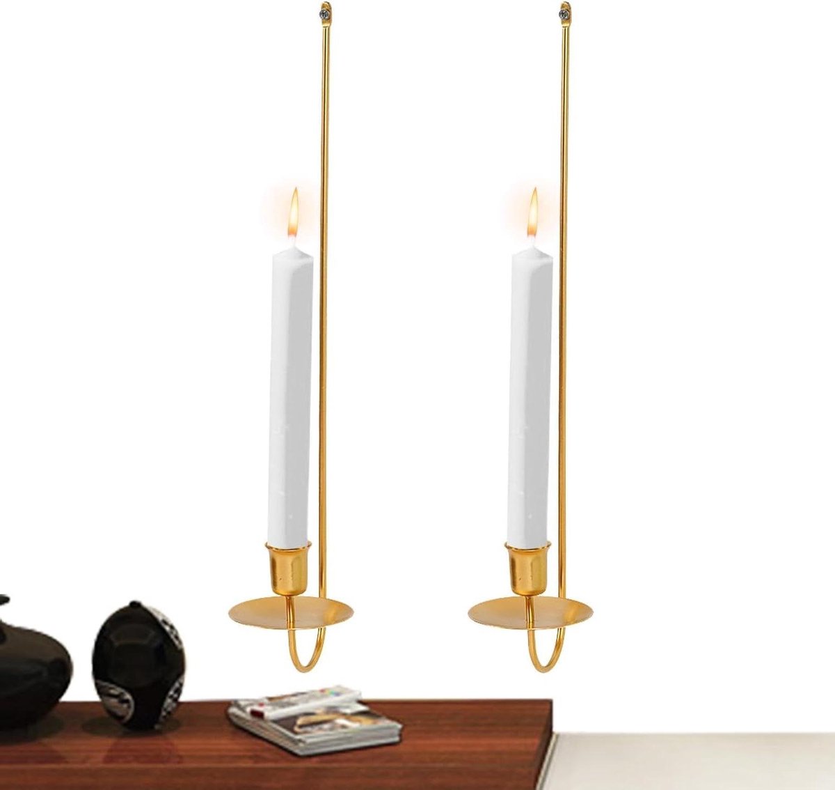 Wandkandelaar Set - Kaarsenhouder Paar - Sfeerverlichting Creëren - Sterk Metaal Ontwerp - 46.7 x 16 x 9.3 cm - Goud