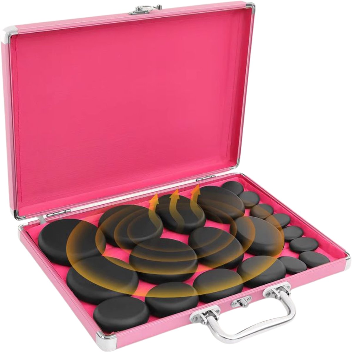 G&G hot stone massage set - Heater - Wellness - 20 stuks - 4 formaten - Elektrische verwarming - tot 70 graden - Basalt - Roze