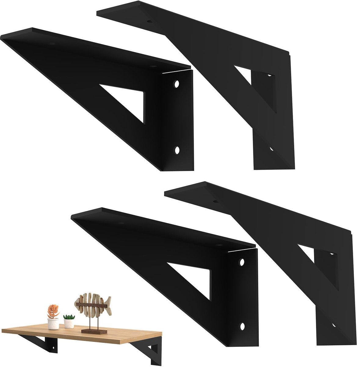 Plankdrager, 15 cm, zwart, 4 stuks, standaard, 90 graden, driehoekige structuur, ideaal voor elk interieur
