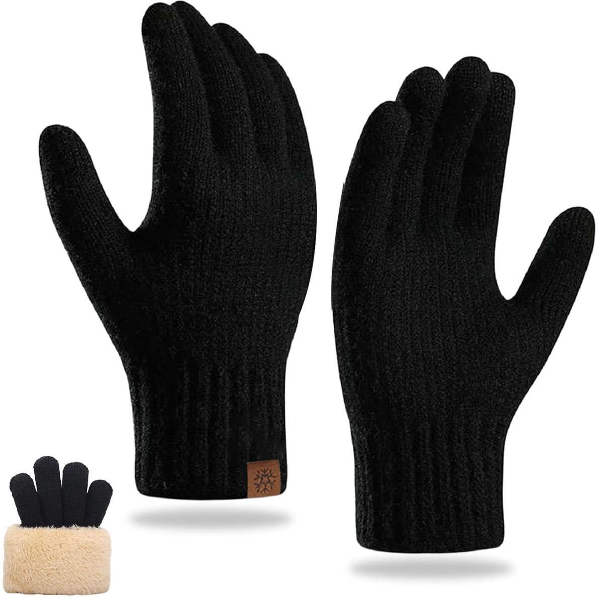Handschoenen voor mannen, thermische touchscreen-handschoenen voor mannen en vrouwen, thermische handschoenen dames, gebreide handschoen met zachte voering, warm gebreid voor hardlopen
