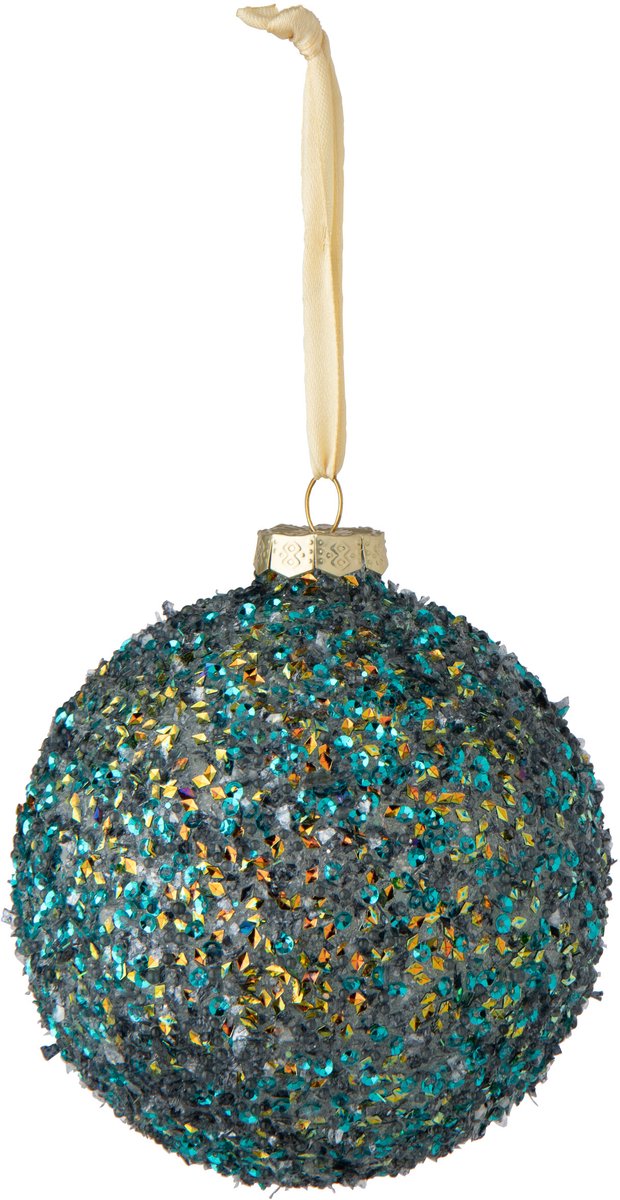 J-Line Kerstbal met glitters - glas - blauw/goud - set van 18