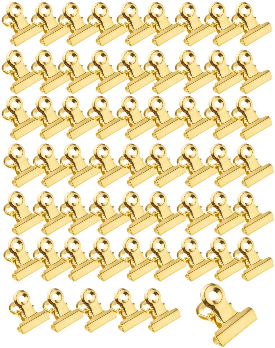 60 stuks gouden knijpers, 22 mm, kleine bulldogclips, goud, documentenklemmen, kleine klemmen voor het ophangen van foto's, foto's, keuken thuis, kantooraccessoires