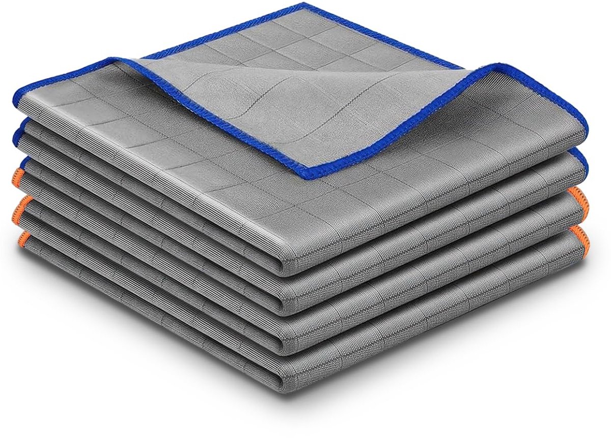 4X Verdikte Magische Schoonmakende Doek,50cm × 40cm XXL Carbontdoeken,400GSM Pluisvrije Koolstof Microvezel Poetsdoek,Glasdoeken voor Ramen,voor Voorruit,Badkamer,Keuken,Schotel (Blauw en Oranje)