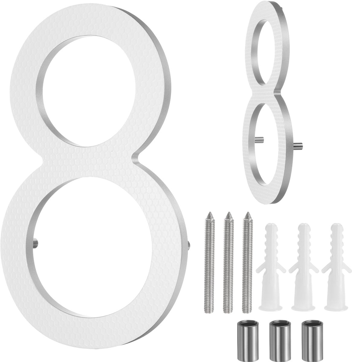 Huisnummers, 8 inch (20,3 cm) modern adresnummer van massief aluminium voor buiten met nagelkit voor huis straat kantoor brievenbus (nummer 8, reflecterend zilver)