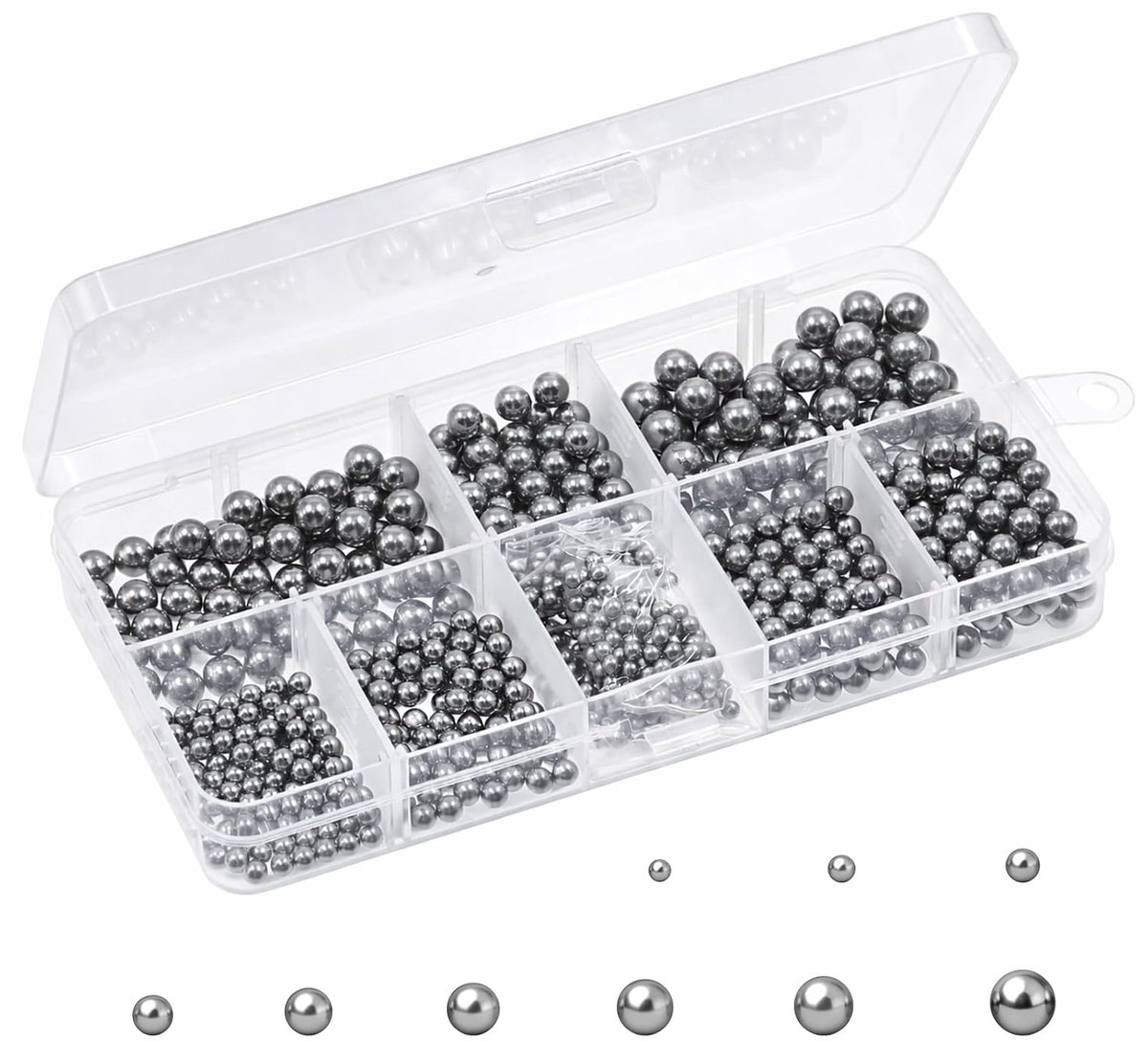 maten stalen ballen, 720 stuks 9 maten stalen kogels, 2 mm 2,5 mm 3 mm 3,5 mm 4 mm 4,5 mm 5 mm 5,5 mm 6 mm, metrische kogellagerballen, metalen kogels, lagerstaal