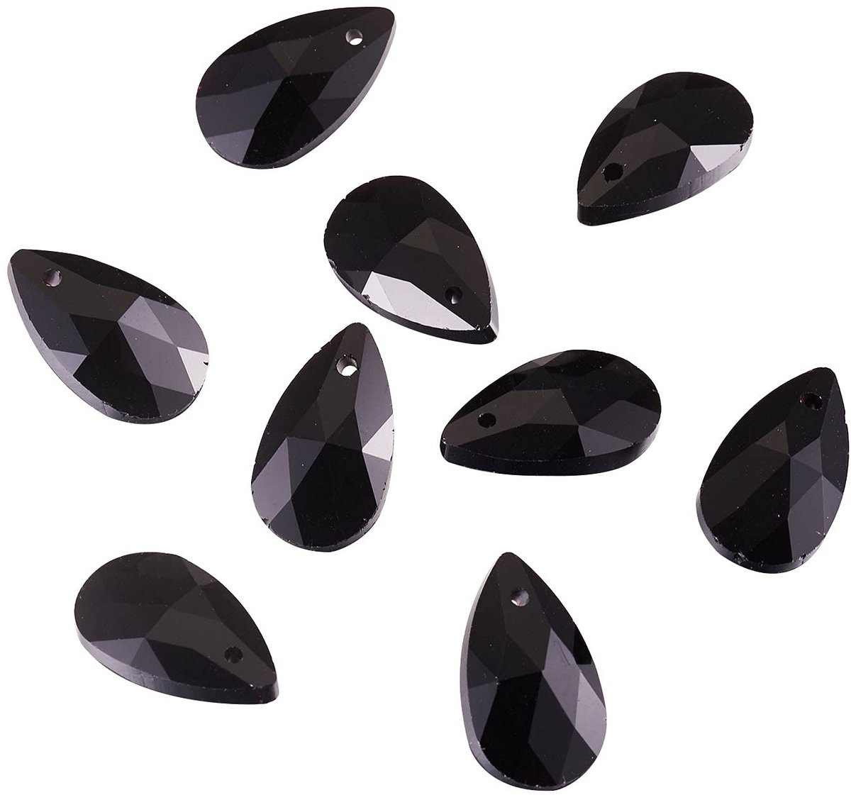 100 stuks traanvormige glaskralen, zwarte facetgeslepen Dorp kristallen kralen, bovengeboorde hangende hangers voor Jwewelry Kroonluchter maken voor thuis opknoping decoratie, gat: 1 mm