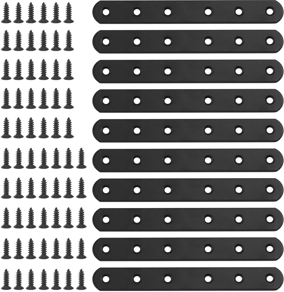 10 Stks 160mm Platte Rechte Hoek Brace Zwart Metalen Gezamenlijke Plaat Connector Reparatie Bevestigingsbeugel met 45 Stks Schroeven voor Houten Meubels (160x20x3mm)