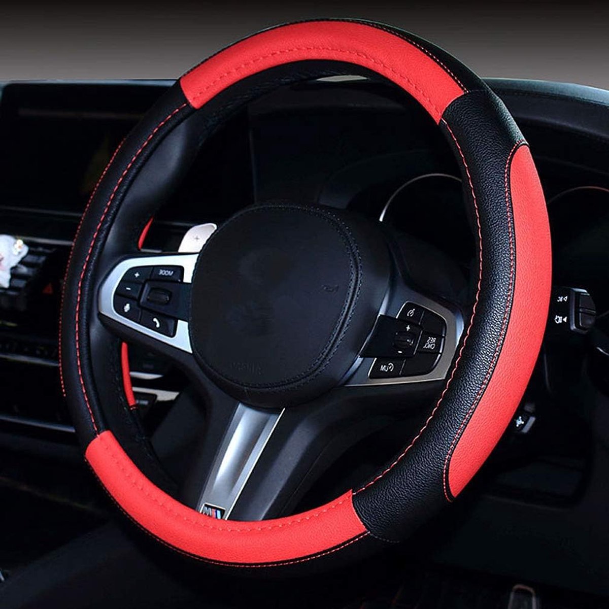 Universele Stuurwiel Bescherming 38cm/15inch Microfiber Leer Stuurhoes Slijtvast Anti-slip Stuurwielhoezen voor Auto,Voertuig,SUV (1-rood)