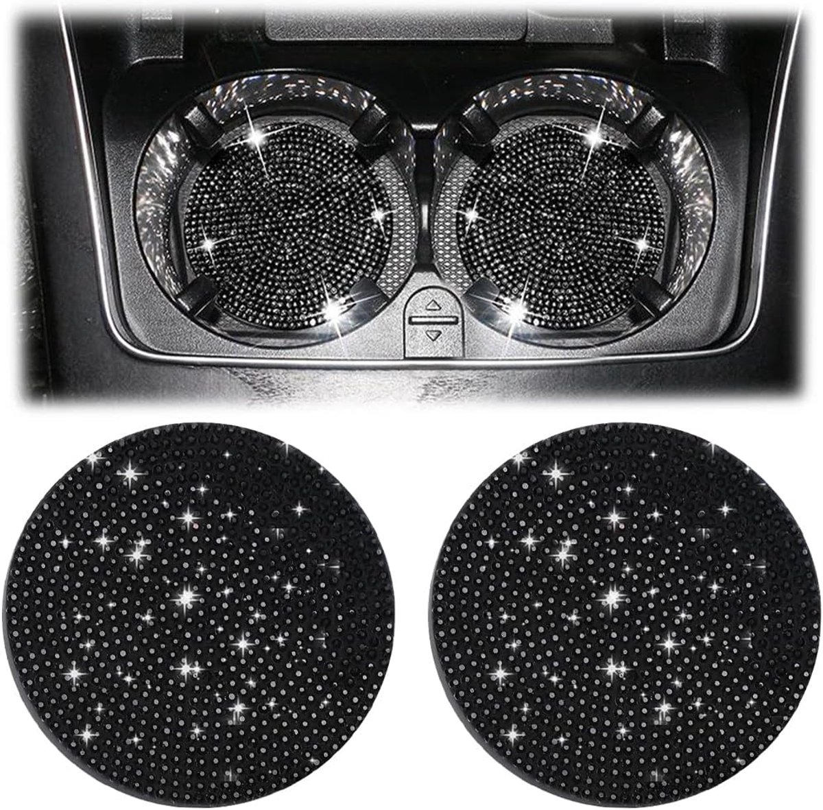 Autobekerhouder, onderzetter, 2 stuks, 7 cm, bling, strass, anti-slip inzetstuk, onderzetter, universele glitterkristallen bekerhouder, onderzetter, auto-interieur, accessoires voor vrouwen