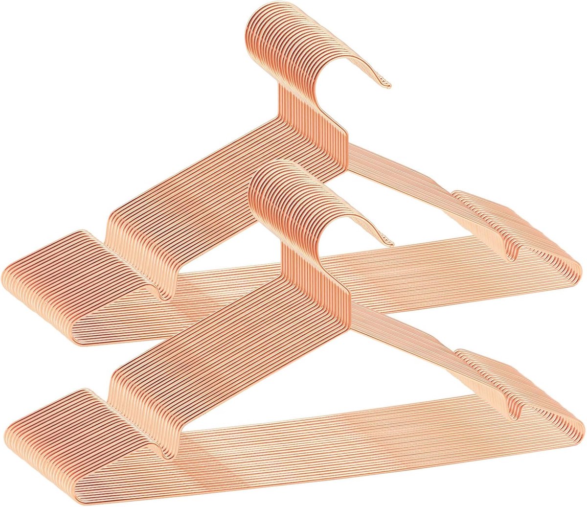 50 stuks kleerhangers van metaal, ruimtebesparende roestvrijstalen kledingstang, roestbestendig, voor shirts, overhemden, jurken, tops, 42B x 21H cm, roségoud, AIY0350R