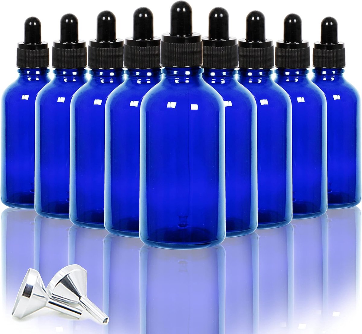 Druppelflessen, Apothekersfles, Druppelflessen voor Etherische Olie, 2 Roestvrijstalen Minitrechters (Blue)