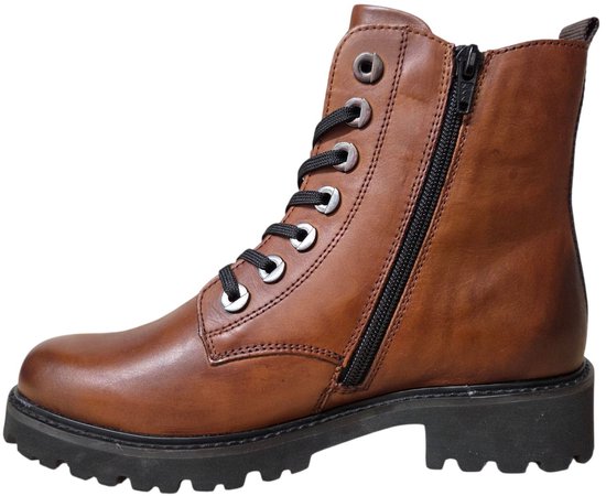 Bruine leren veterboot met ritssluiting en dikke zool.