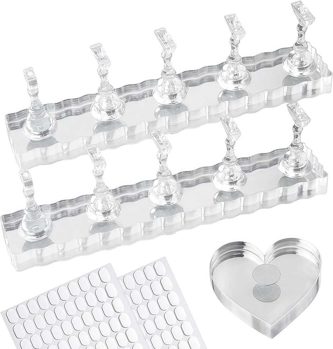 Acryl nagelstandaard met 300 stuks dubbelzijdige tape – Nagelhouder voor opplaknagels en acryl tips voor schilderen, presentatie en nagelkunst oefenen