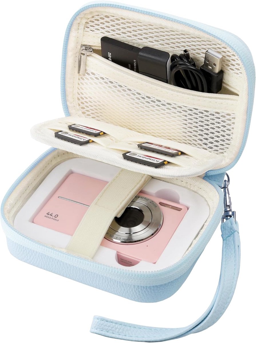 Digitaal Camera Hoes, Compacte Camera Tas met SD-kaartopslag, Waterdichte Beschermende Reisdraagbare Pouch for 4k Digital Camera/Kodak PIXPRO/Nikon Powershot/Sony Cybershot (Blauw)