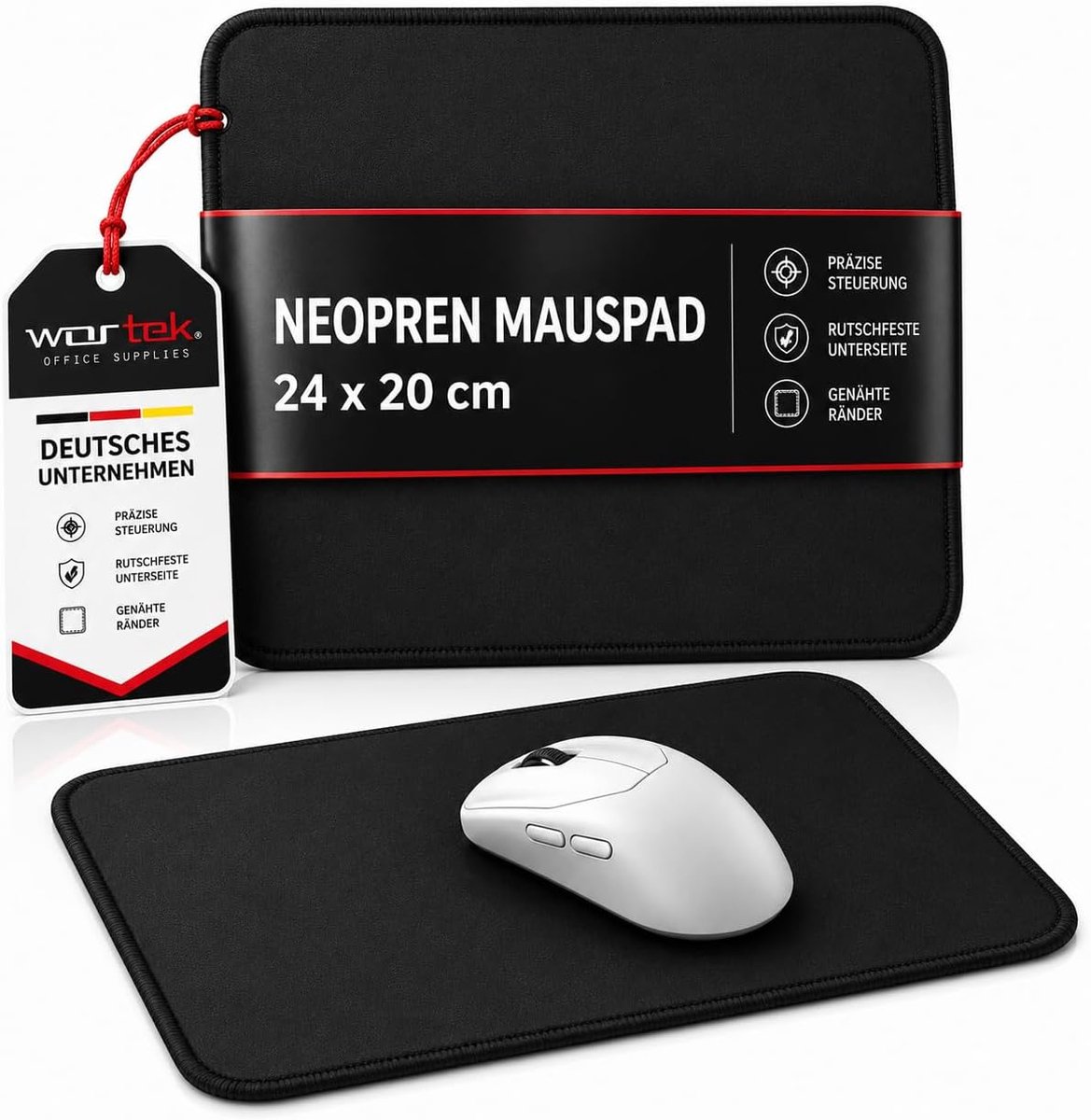 Muismat klein 24 x 20 cm - neopreen zwart - genaaide randen - antislip rubberen basis - SnelShoppen