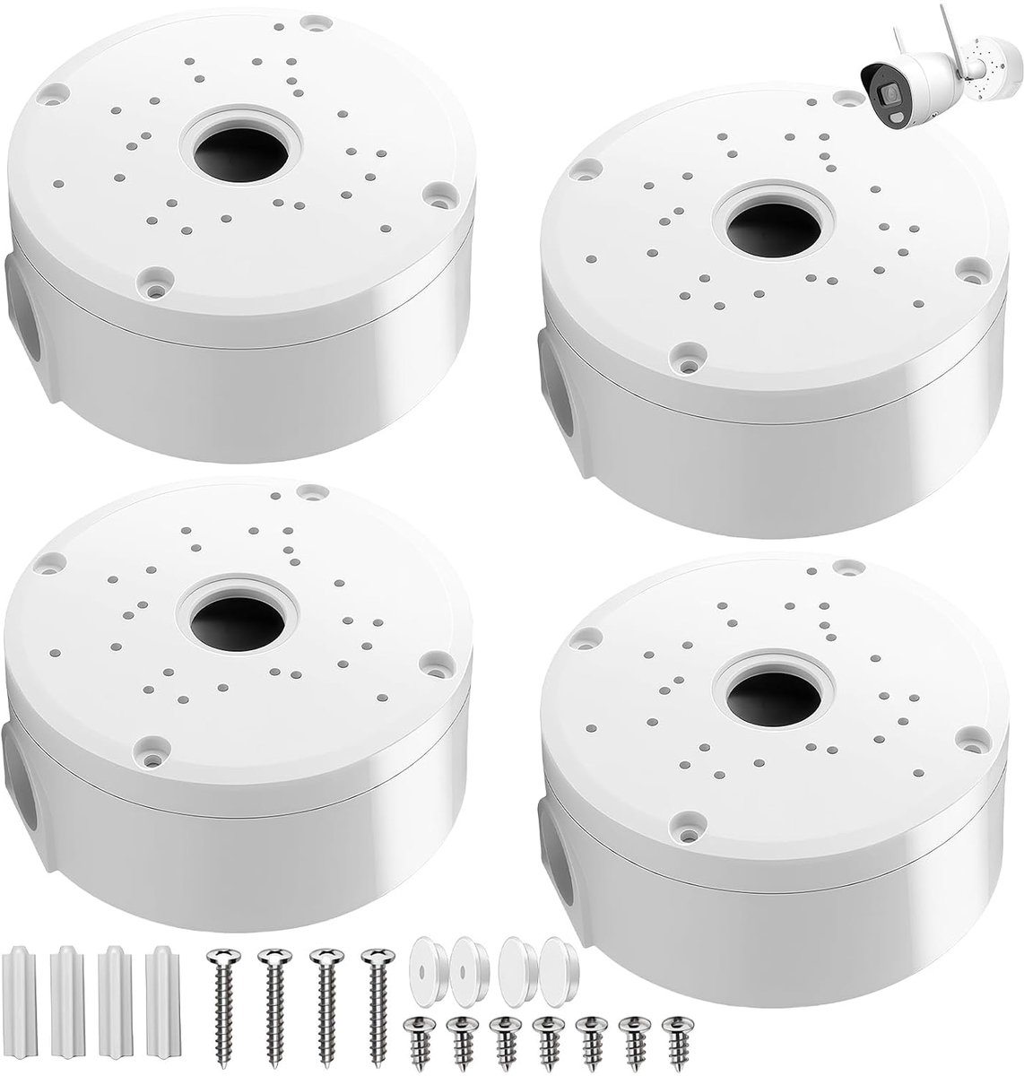 4 stuks camera-aansluitdoos, halfronde verborgen doos, bewakingscamera-montagedoos, webcamstandaard, camera, bulletcamera en zonnepaneelinstallatie, binnen en buiten, kunststof