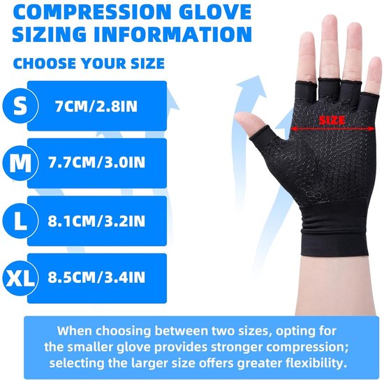 2 paar artrose handschoenen met koper, compressiehandschoenen, vingerloos, trainingshandschoenen voor heren en dames, sporthandschoenen voor werk, slapen, sport, biedt grip en warmte voor de vingers — afbeelding 3