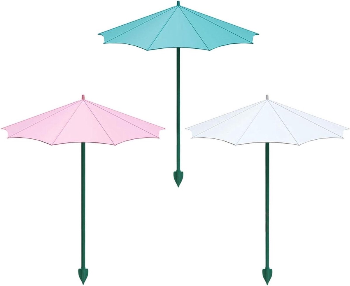 Planten Paraplu - Zonnescherm Planten - Tuinieren - Set van Drie - 34 cm - Wit Blauw
