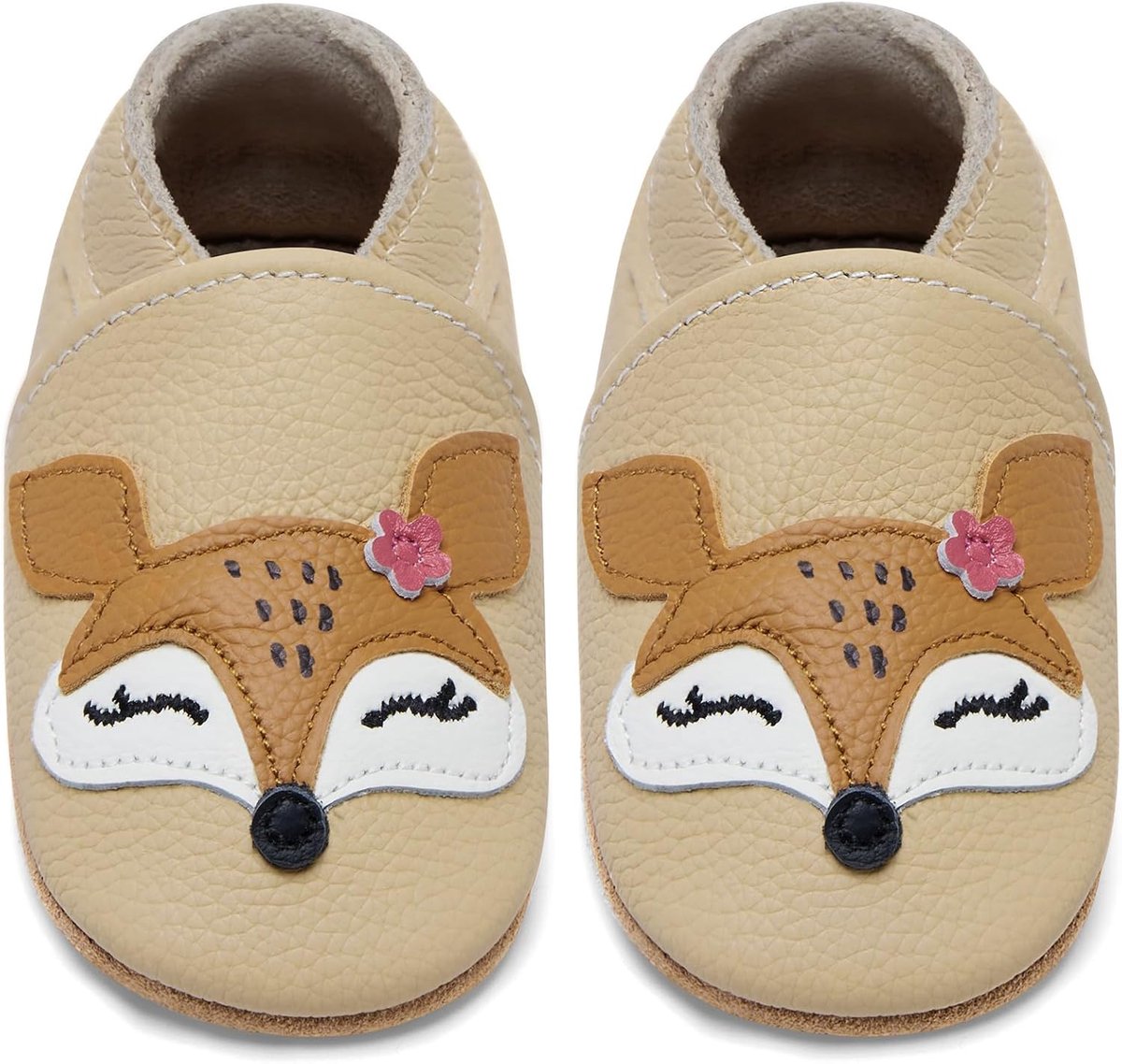 Kruipschoenen Baby Slofjes Eerste Babyschoentjes Jongens Meisjes Zacht Leer Zooltjes Babyslofjes(Beige Vos, 2-3 jaar)
