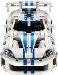 LEGO Technic Dodge Viper GTS-R sportauto, wit met blauwe strepen, vooraanzicht.