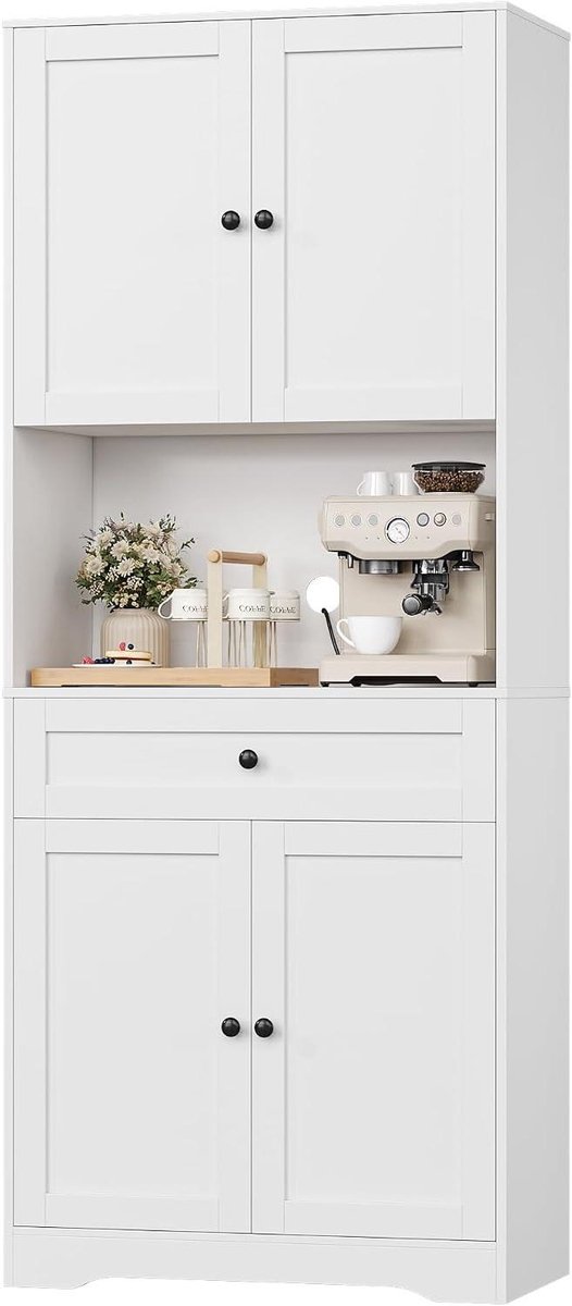 Keukenbuffet Hoge Kast - Buffetkast Dressoir - Keuken Opbergen - Soft-close Deuren - 75x40x180cm - Wit