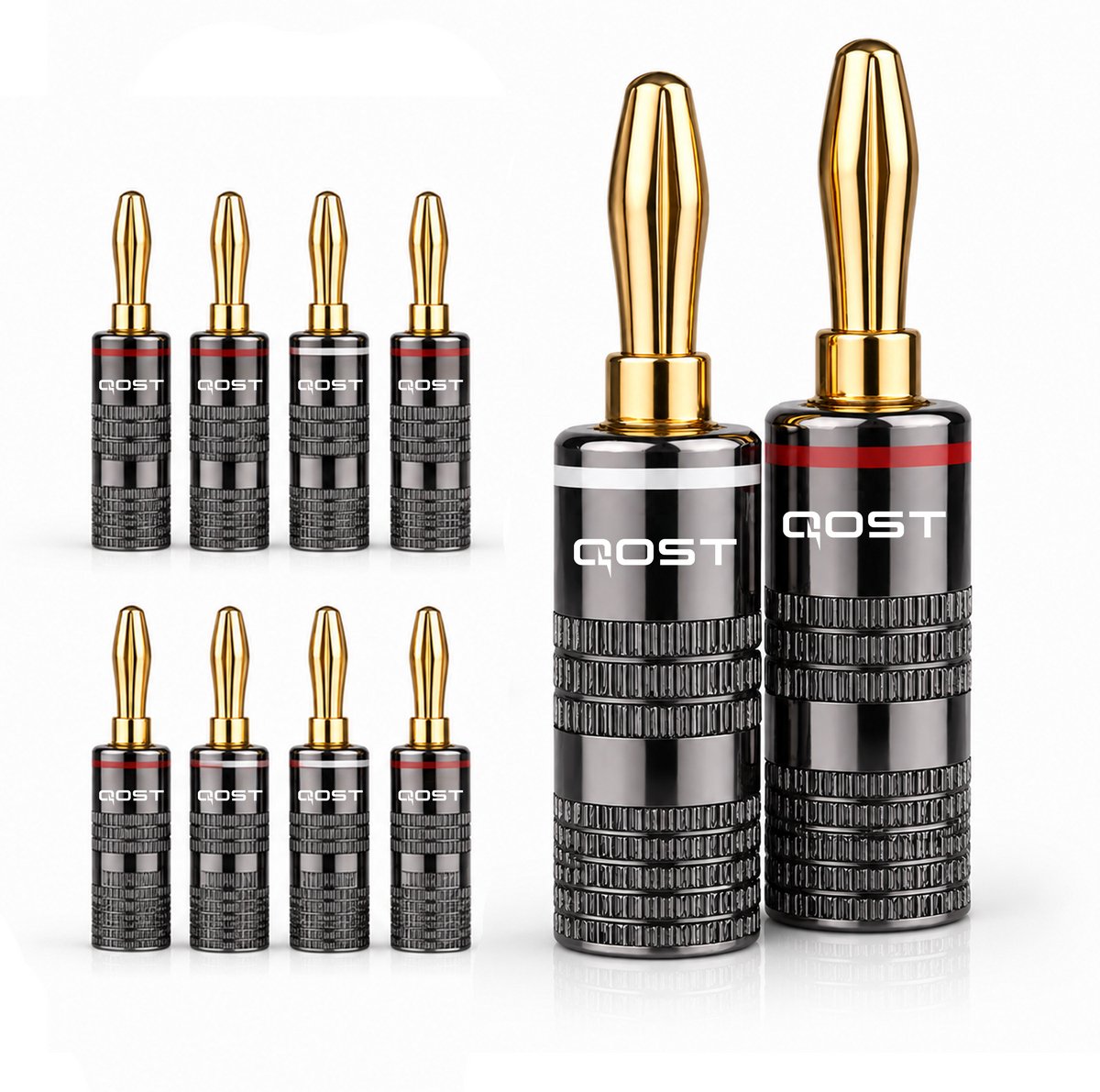 Qost - Banaanstekker - 8 Stuks - Gold Plated - Banaan Stekker - Luidspreker Stekker – Voor Versterker & Speakers