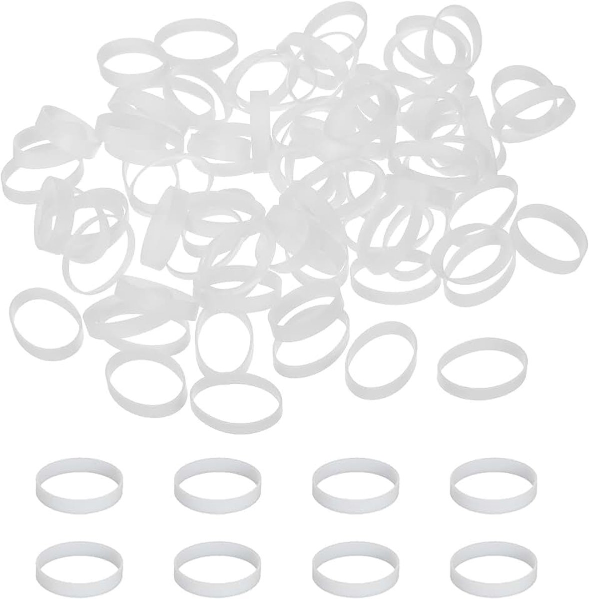 Siliconen elastiekjes kabelbinders 1,1 inch, 200 stuks platte rubberen elastische band voor kantoorbenodigdheden, thuis koord verpakking, wit