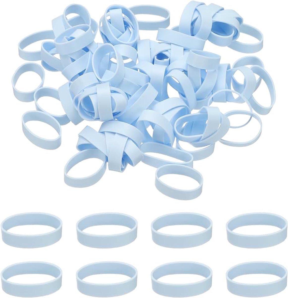 100 stuks siliconen kabelbinders, 15 mm zware kleine sterke elastiekjes, siliconen elastiekjes voor koordbeheer thuiskantoororganisatie, lichtblauw (25 x 5 x 0,6 mm)