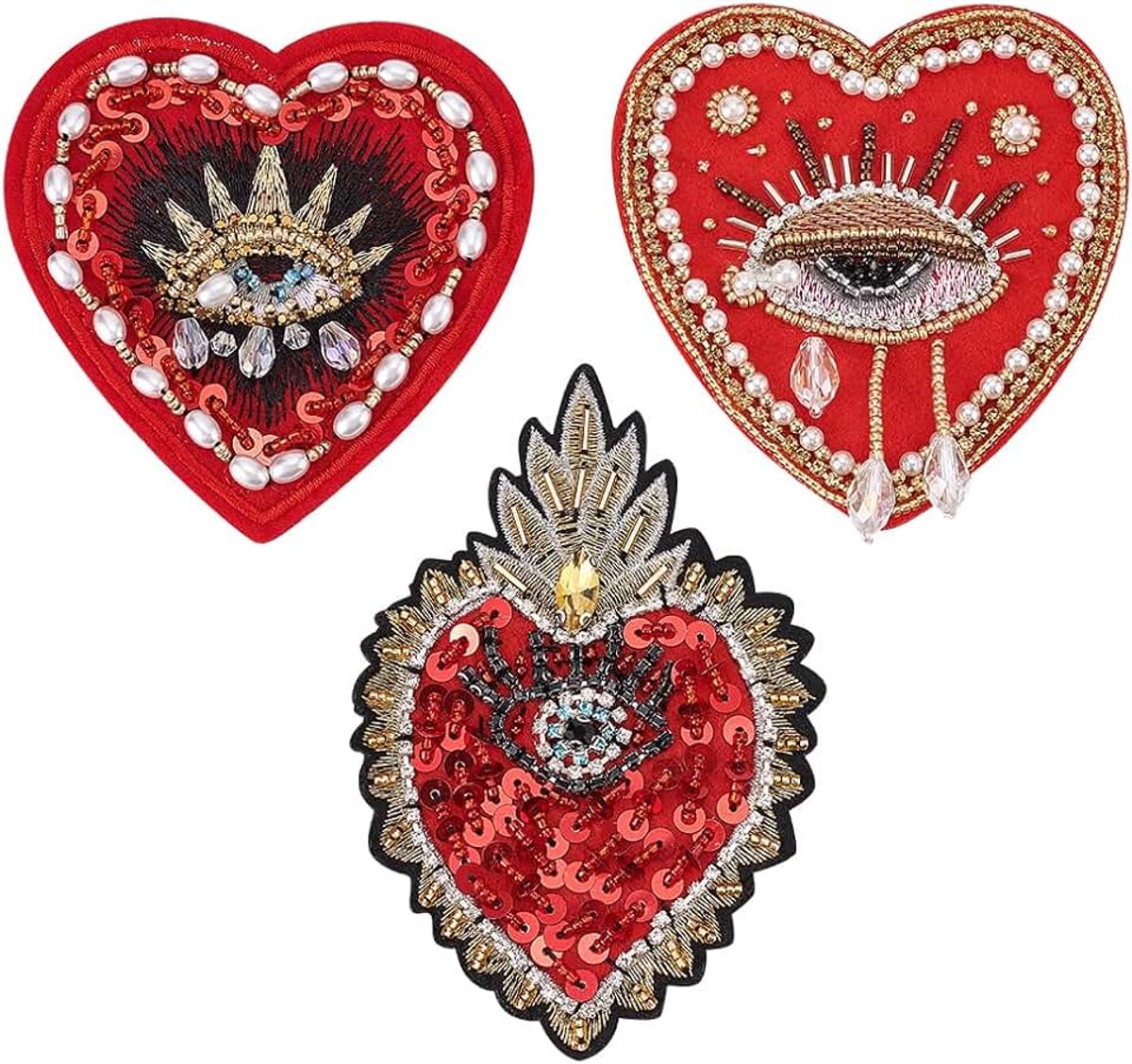 Boze Ogen Hart Kralen Patches Strass Applique Patches 3 Stijl Pailletten Applique Naaien Kristal Hart Patch voor Kleding Jeans Jassen Handtas Schoenen DIY Decor