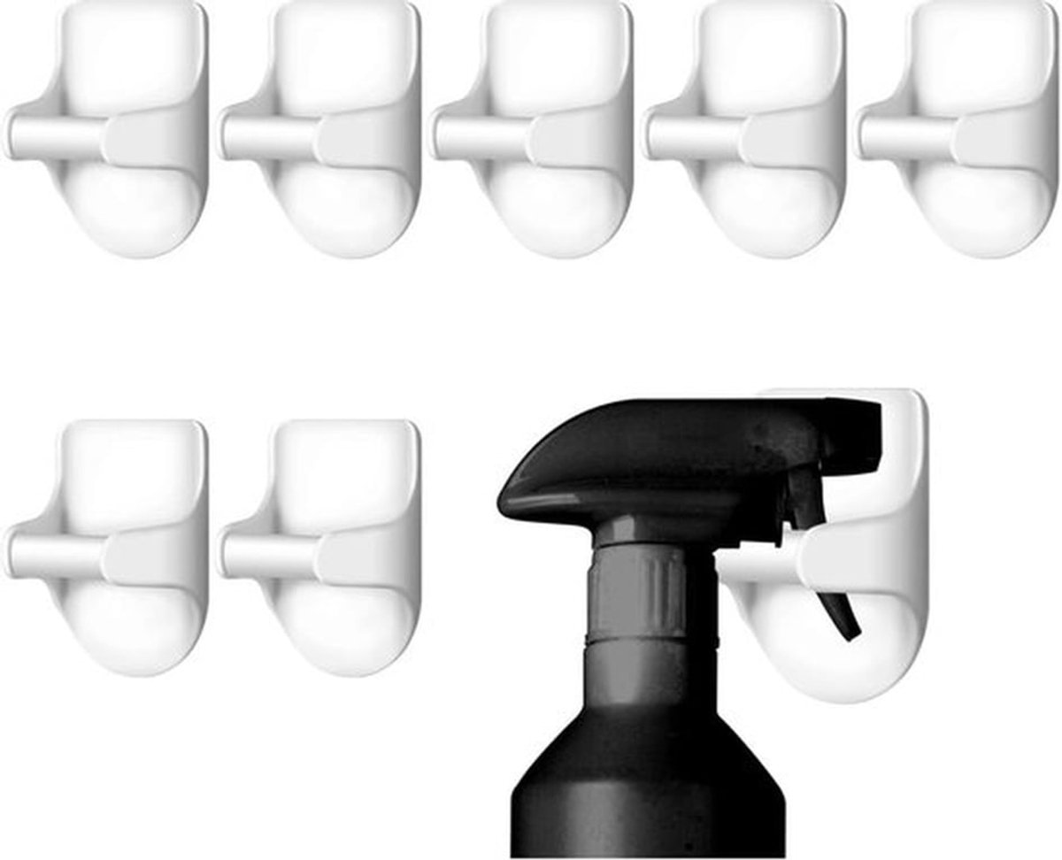 8 Stuks Spuitfles Haken voor Kast, Zelfklevende Spuitfles Hanger Haken Muurbevestiging Spuitfles Houder voor Kast Keuken Extra Opbergruimte Organizer Hanger