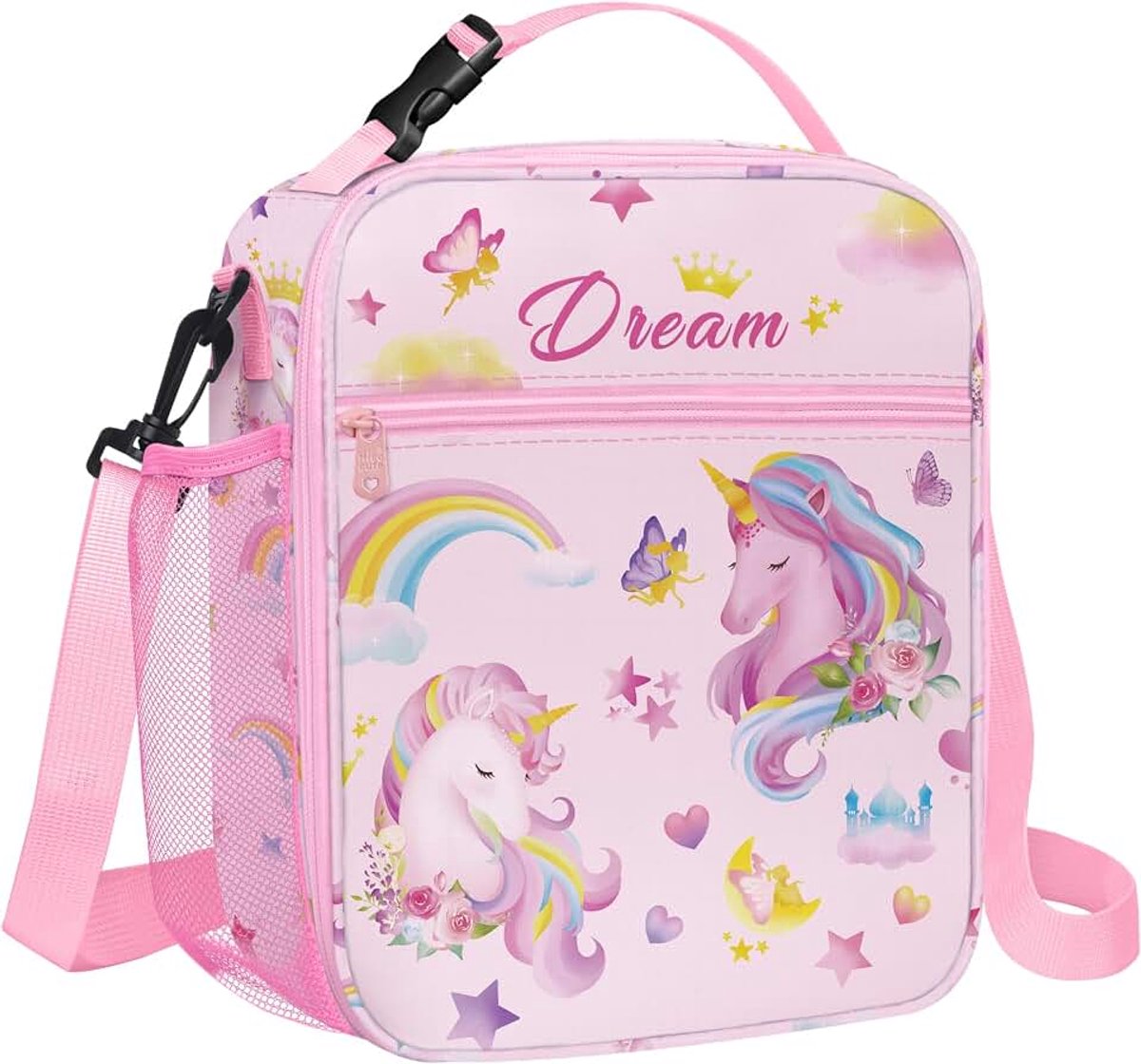 Unicorn Geïsoleerde Lunchtas Grote Thermische Koeltas Voor Meisjes Picknick Lunchbox Tas, Eenhoorn Bloem