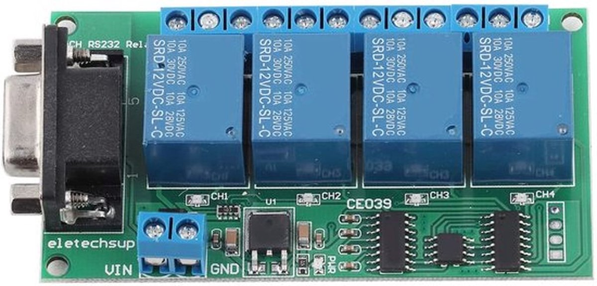 12V 4-kanaals relaismodule - Automatische motorbesturing - Betrouwbare schakeling - Voor motoren - RS232-communicatie - Eenvoudige installatie