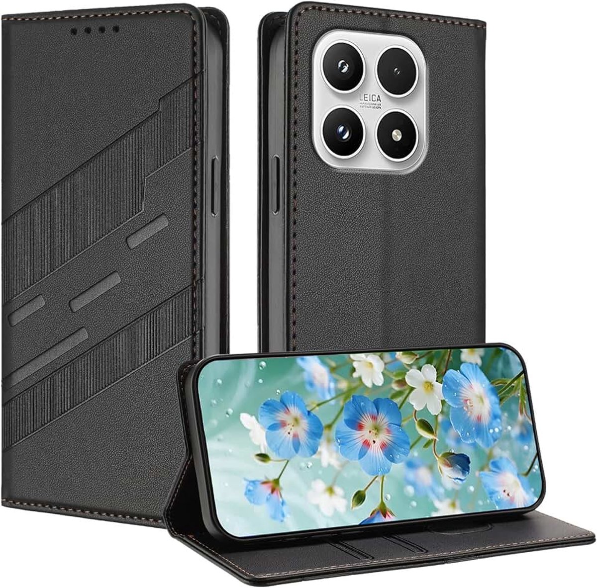 Magnetisch folio hoesje voor Xiaomi 17, premium PU/TPU lederen schokbestendige portemonnee hoes, met standaard en kaartsleuf, zwart