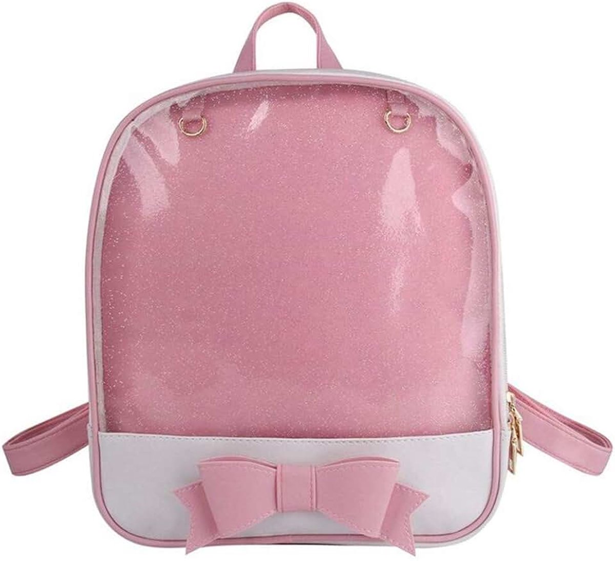 Bag Rugzak voor meisjes, schattig, leren tas, portemonnee, schooltas, zomer, strandtas, portemonnee met strik, transparant venster voor doe-het-zelf decoraties, roze, Eén maat