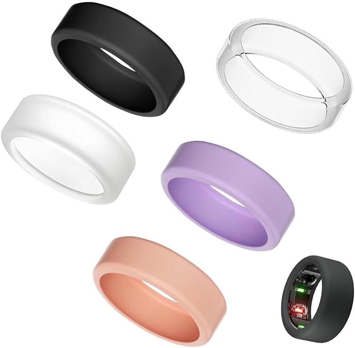 Set van 5 ringbeschermhoezen, beschermhoezen voor slimme ringen, voor dames en heren, van siliconen ringen, bescherming tegen krassen, ideaal fitness, dagelijks gebruik, kantoor