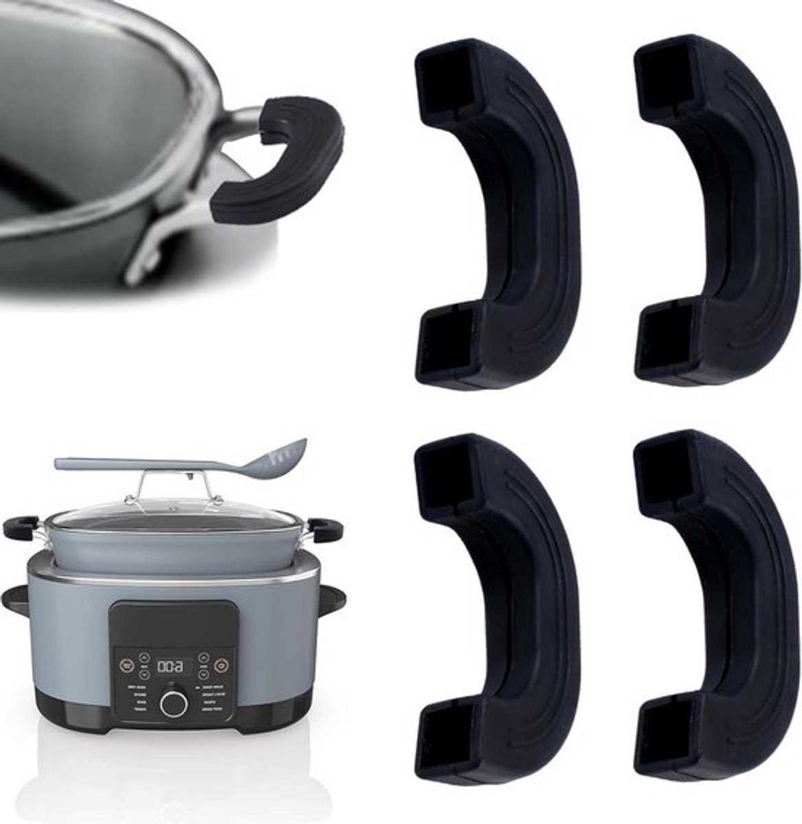 Siliconen handvat cover voor Ninja Crockpot Slow Cooker - zwart, antislip, hittebestendig