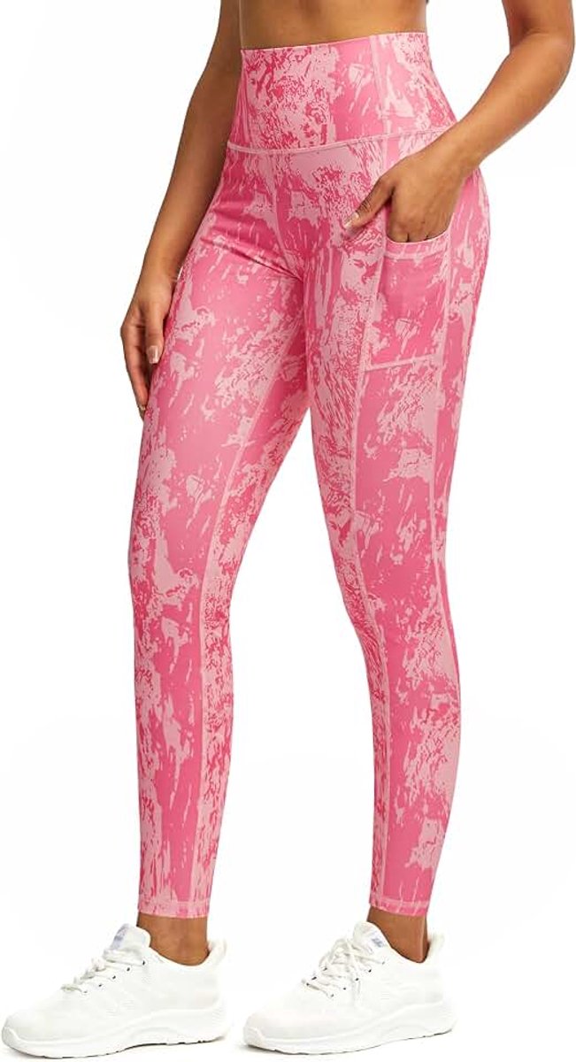 Sportlegging voor dames, lang, ondoorzichtig, bedrukt, fitnessbroek, hardloopbroek met zakken