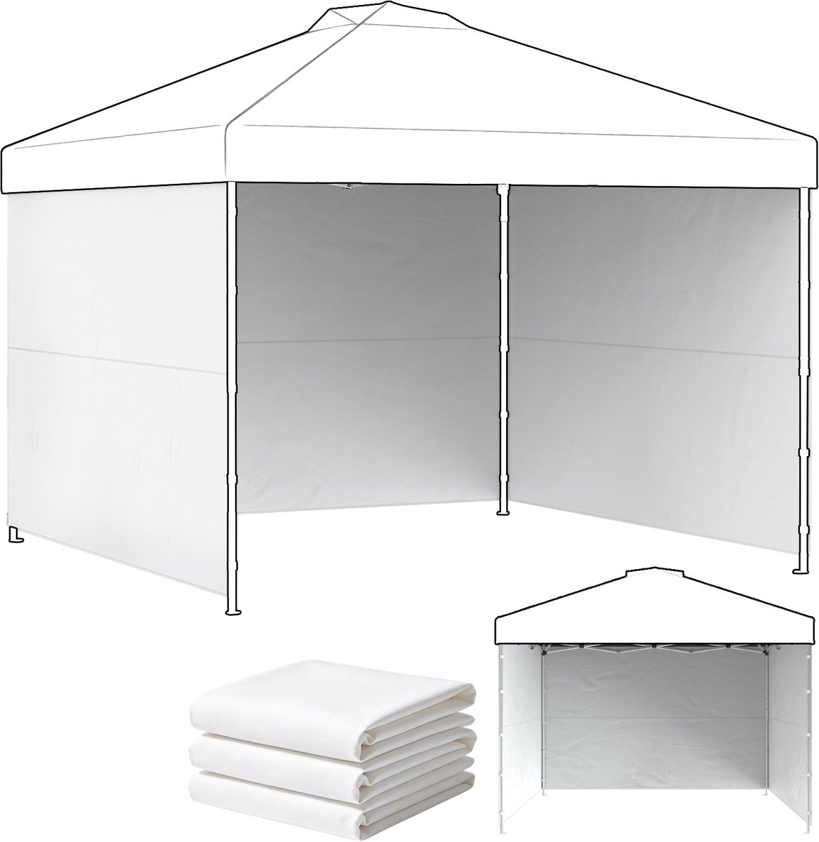 Arvioo - Zijwanden voor partytent 3x3m - 3 stuks - wit - zonder ramen - met ritsen