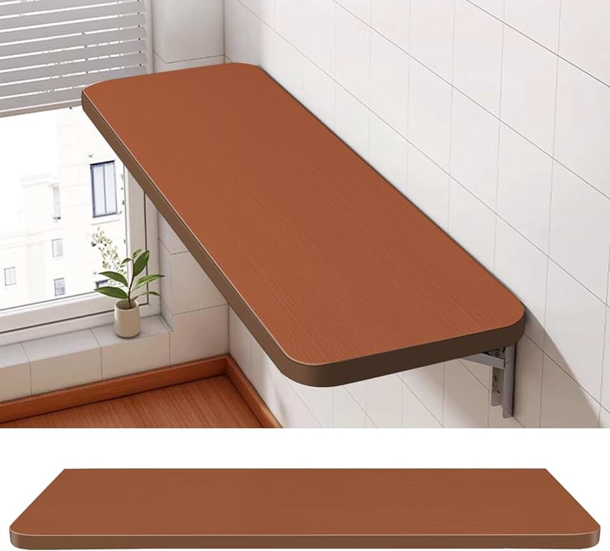 Scandinavische hangtafel, opklapbare wandtafel, ruimtebesparend, wandklaptafel voor terras, tuin, keuken, eetkamer, kantoor (bruin, 1 stuk, 60 x 30 cm)